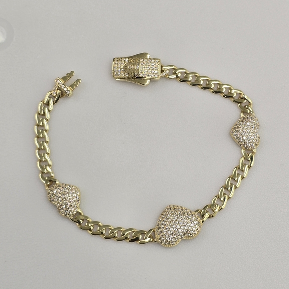10kt Real Gold Heart Fancy Bracelet 7 Inches - Picture 7 of 8